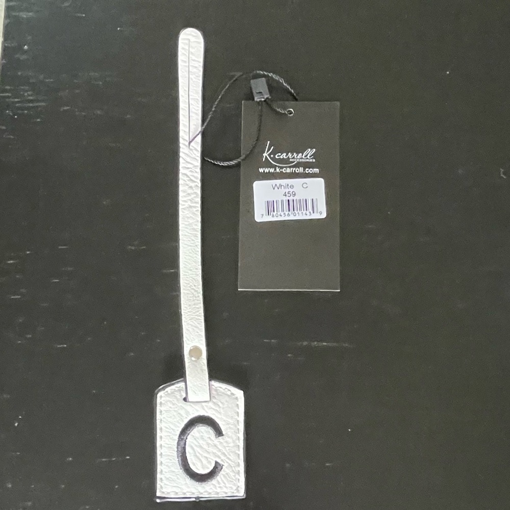 NWT “K•Carroll” Bag Tag,  Monogram Letter "C" White Bag Tag with "Black" Letter
